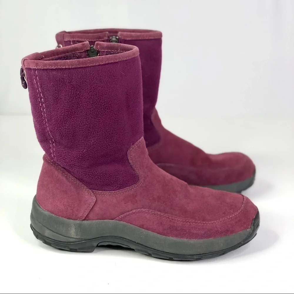 LL Bean zippered winter boots berry purple suede and fleece 7.5